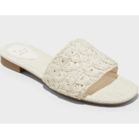 a new day Shoes - Ariella Woven Raffia Slide Sandals with Memory Foam Insole White Size 8